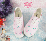 韩版新款手绘粉色小西瓜女鞋帆布鞋小白鞋日系森系可爱大码文艺范