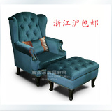 新古典后现代沙发椅 实木布艺老虎椅高背椅休闲椅单人沙发现货