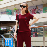 2016秋季新款女韩版修身纯棉长袖时尚运动套装大码短袖休闲两件套