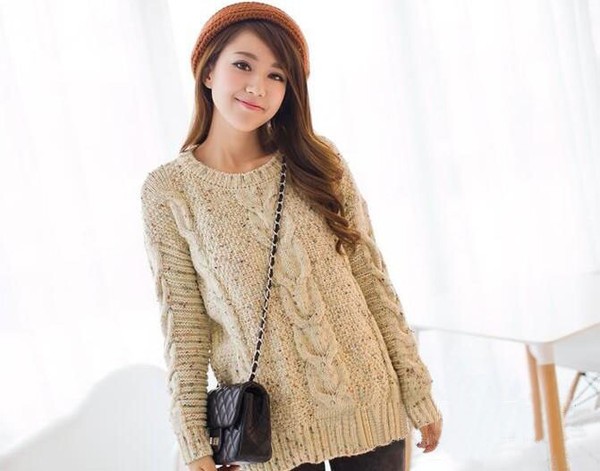 专柜代购zara韩版复古大毛衣女装雪花套头粗线麻花宽松毛线外套