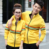 韩国休闲女装运动外套修身立领长袖加绒加厚情侣装加大码开衫卫衣