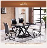 现代时尚简约黑色金属钢化玻璃餐桌双层钢化玻璃餐桌椅组合小户型