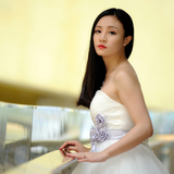 婚纱礼服2015新款韩式紫色蝴蝶结显修身瘦高腰孕妇婚纱