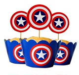 烘焙包装纸杯蛋糕围边插牌12枚围边+12枚插牌 装饰 美国队长