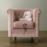 特价美式乡村单人沙发 绒质粉色儿童椅休闲椅拉扣软靠迷人小沙发