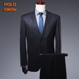 Pologwon免烫男式精品商务西服套装 秋季新品暗条纹西装外套