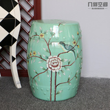 现代中式美式乡村手绘花鸟陶瓷鼓凳 软装饰品装饰落地样板房摆件
