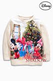 英国Next代购2015冬季迪斯尼限量米老鼠圣诞纯棉长袖女童T恤上衣