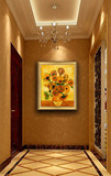 手绘竖版油画梵高向日葵餐厅装饰画玄关客厅有框画 欧式名画花卉