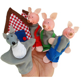 三只小猪木质手指偶 宝宝早教益智故事玩偶 儿童手偶语言教学道具