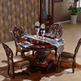 欧式新古典圆餐桌 1.35米深色 美式餐台 奢华描金雕花带转盘圆桌