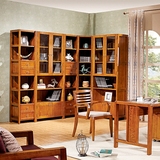 现代中式实木书柜组合 水曲柳转角书柜单门双门自由组合书柜包邮