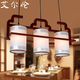 新中式灯具三头餐厅灯仿古典布艺木头美式北欧个性中式实木吊灯