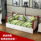 田园地中海实木沙发床 推拉床 多功能坐卧两用床小户型1.2米1.5米