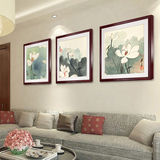 新中式装饰画客厅壁画三联沙发背景墙挂画水墨荷花张大千现代国画