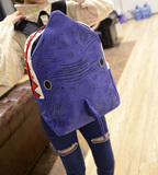 2015新款韩版个性鲨鱼双肩包印花可爱背包潮中学生书包男女旅行包