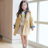2015春秋新款韩国童装女童韩版双排扣风衣中大儿童宝宝中长款外套