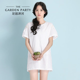 花园派对 修身夏裙连衣裙 韩版气质短袖中裙清新素色文艺