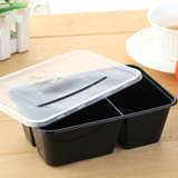 饮龙黑色长方形750ML三格一次性餐盒批发加厚打包快餐便当碗饭盒