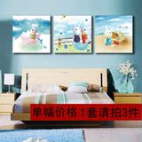 现代简约无框画三联儿童房卧室床头装饰画 房间挂画卡通兔子壁画