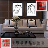 黑白抽象马装饰画现代客厅墙画书房壁挂画酒店有框装饰画样板房画
