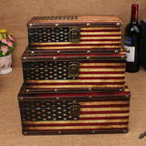 欧式星条旗复古收纳箱 英伦风米字旗储物盒珠宝化妆箱木质手提箱