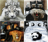 外贸全棉活性动物四件套3D老虎狮豹子纯棉床上用品熊猫床单被套