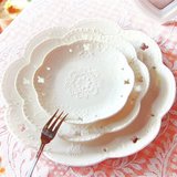 欧式陶瓷圆盘子纯白浮雕创意酒店摆台下午茶西餐具蛋糕点心盘果盘
