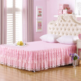 韩式公主床裙粉色黄紫色蕾丝床罩床垫保护套防尘1.2/1.5/1.8m/2米