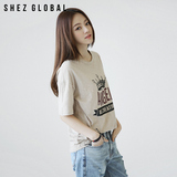 Shezglobal韩国SZ新款夏季圆领短袖T恤女 宽松显瘦打底衫T恤衫