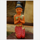 暹罗家居泰国工艺品东南亚风情家居木雕实木雕刻萨瓦迪卡跪拜佛像