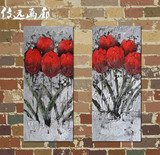 纯手绘现代抽象花卉油画 艺术情调客厅两联装饰画 时尚简欧无框画