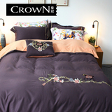 皇冠长绒棉四件套纯棉全棉绣花天丝被子1.5m1.8m床上用品床单被套