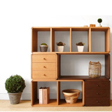 无印良品白橡木简约实木墙上自由创意组合书柜置物架书架储物柜
