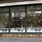 包邮巴黎小镇墙贴纸圣诞节雪花咖啡店服装店酒吧贴画店铺玻璃橱窗