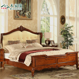 木家缘家具 美式真皮床 卧室欧式软包床 复古奢华婚床1.8米组装
