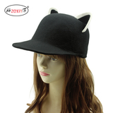 可猫耳朵爱爵士帽秋冬季羊毛保暖礼帽子男女款英伦户外帽个性帽子