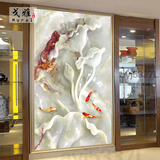 中式3D立体大型壁画无纺布墙纸 玄关走廊过道背景墙壁纸 玉雕荷花