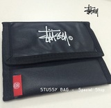 日杂美国潮牌Stussy Beams 刺绣logo黑色PU钱包 三折短款钱夹卡包