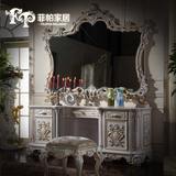 欧式宫廷卧室家具 实木手工雕花古典梳妆台 法式白色梳妆桌