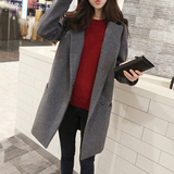 2015冬装新款女装毛呢外套女韩版女装纯色中长款大码修身毛呢大衣