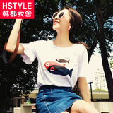 韩都衣舍2016韩版女装夏装新款显瘦印花圆领短袖T恤YK5196鲲