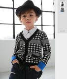 现货韩国进口正品代购童装2015秋男童女童儿童千鸟格英伦针织开衫