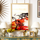 V 欧式客厅玄关卧室帆布手绘有框装饰画竖幅 现代抽象油画X C