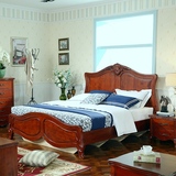 美式乡村实木双人床红橡木纹雕花实木床1.8米1.5原木细语桃花心木