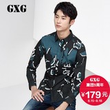 GXG男装 秋季热卖男士时尚黑底花色个性艺术长袖衬衫男#53203006