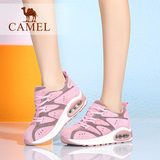 Camel/骆驼女鞋 运动透气 粉色系猪皮/网布圆头系带气压垫休闲鞋