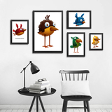 卡通艺术3D小鸟装饰画客厅卧室儿童房挂画网吧走廊个性壁画有框画