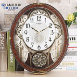 RHYTHM日本丽声客厅动感挂钟音乐报时创意摆钟现代创意欧式钟表