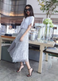 AONE高级定制 澳洲设计师品牌超级美银色百褶蕾丝半身长裙